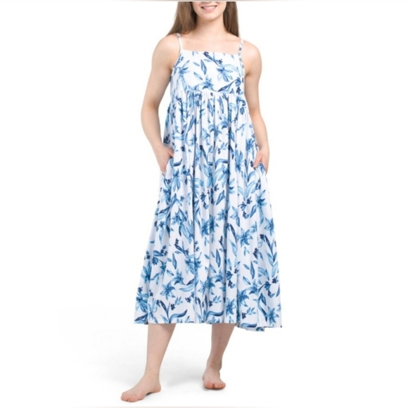 🔹️PETITE PLUME 🔹️Blue Pima Cotton Sounds Of Santorini Lounge Dress - Picture 5 of 8